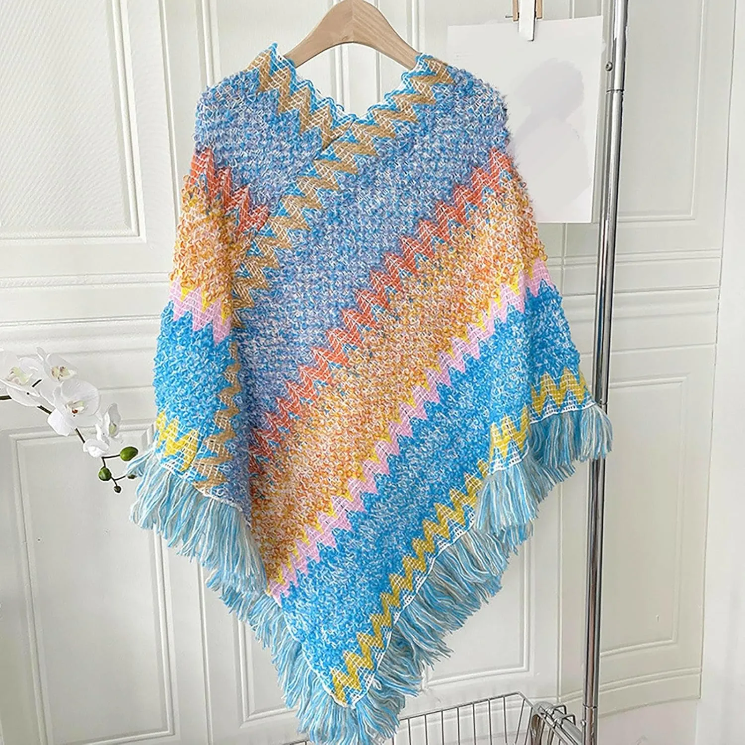 Womens Blanket Open Front Poncho Sweater Scarf Wrap Knitted Elegant Shawls Cape Warm Long Cardigan Coat for Fall Winter