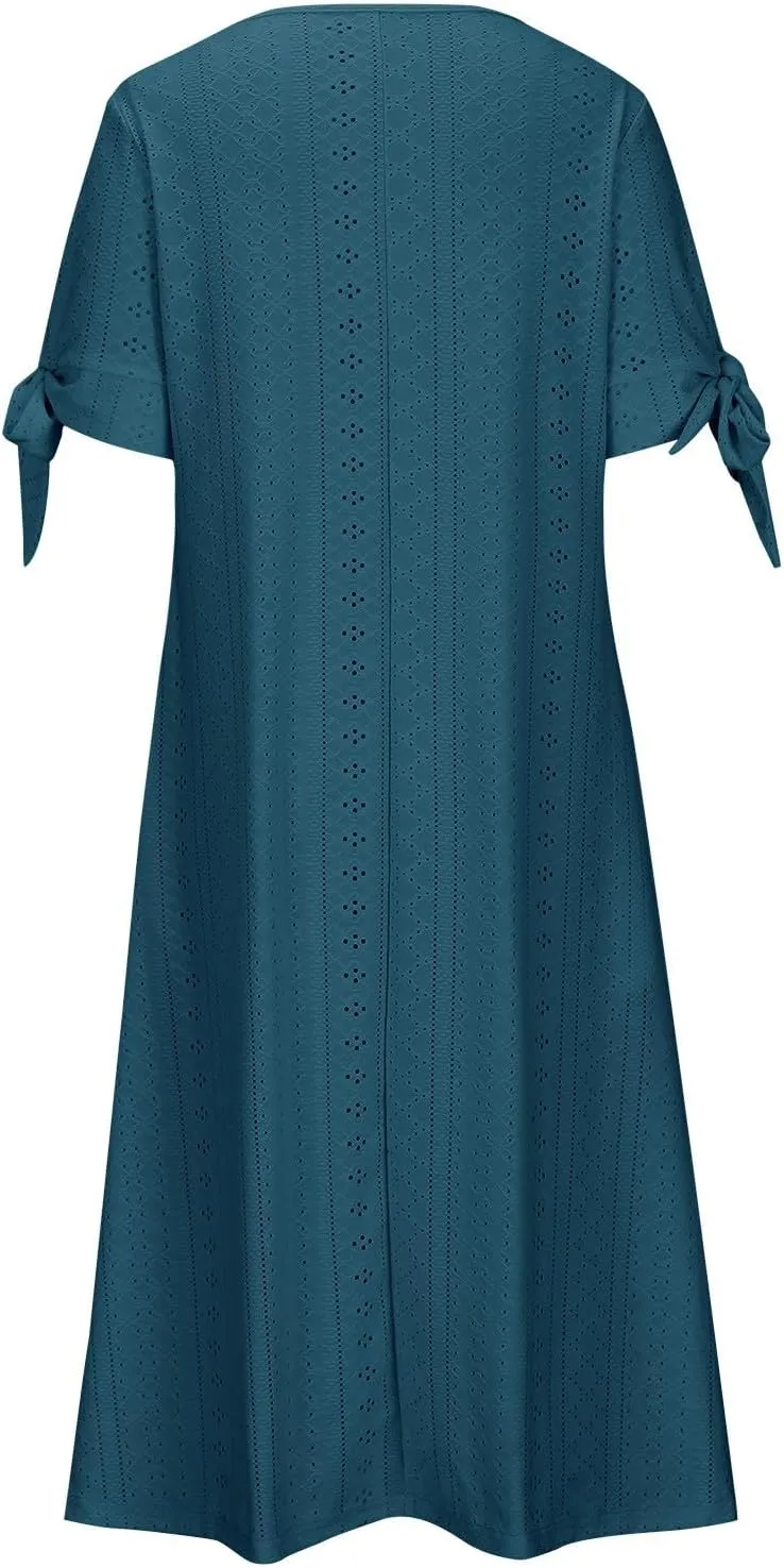 Womens Bohemian Maxi Long Dress V Neck Beach Vacation Dresses Flowy Fashion Casual Travel Outfits with Pockets