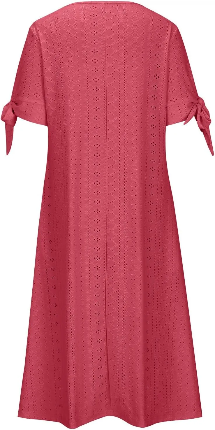 Womens Bohemian Maxi Long Dress V Neck Beach Vacation Dresses Flowy Fashion Casual Travel Outfits with Pockets