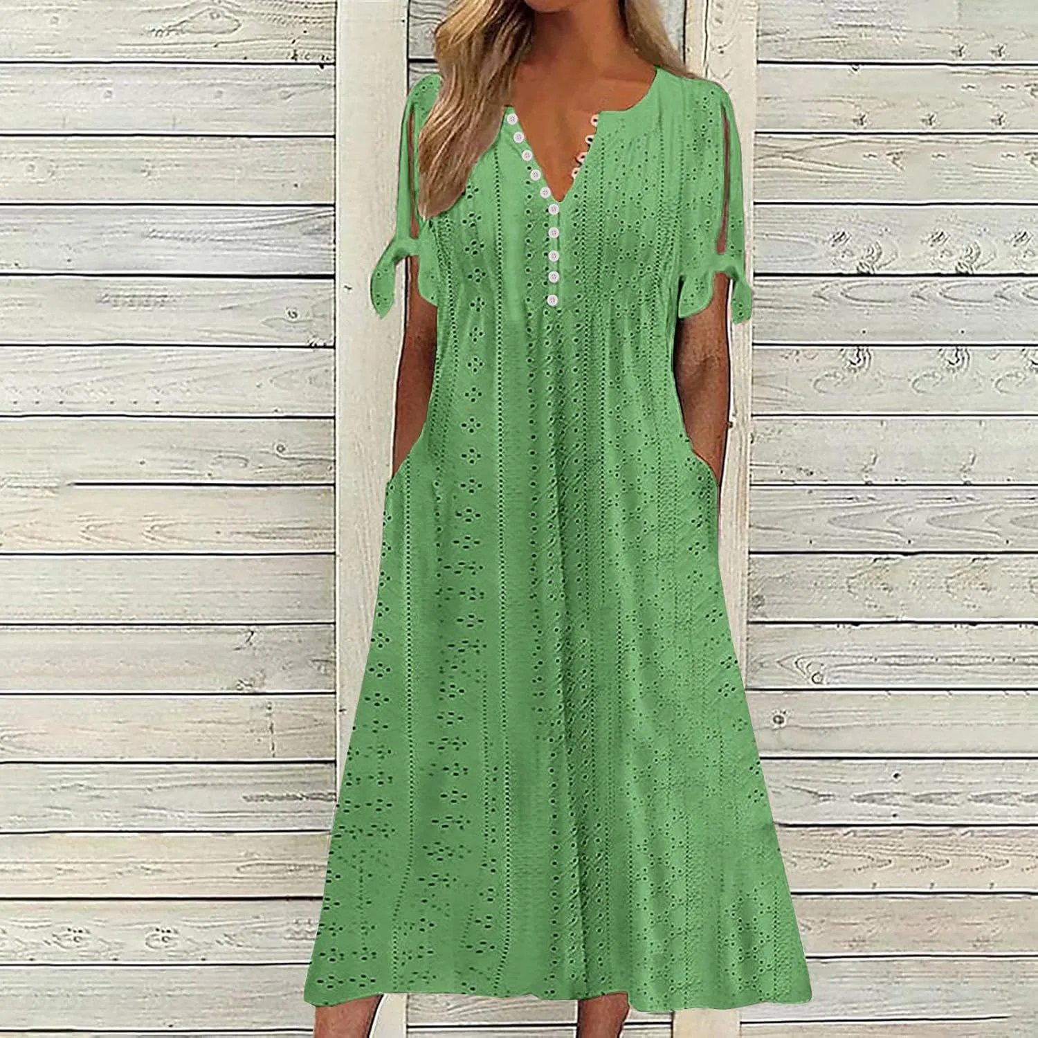 Womens Bohemian Maxi Long Dress V Neck Beach Vacation Dresses Flowy Fashion Casual Travel Outfits with Pockets