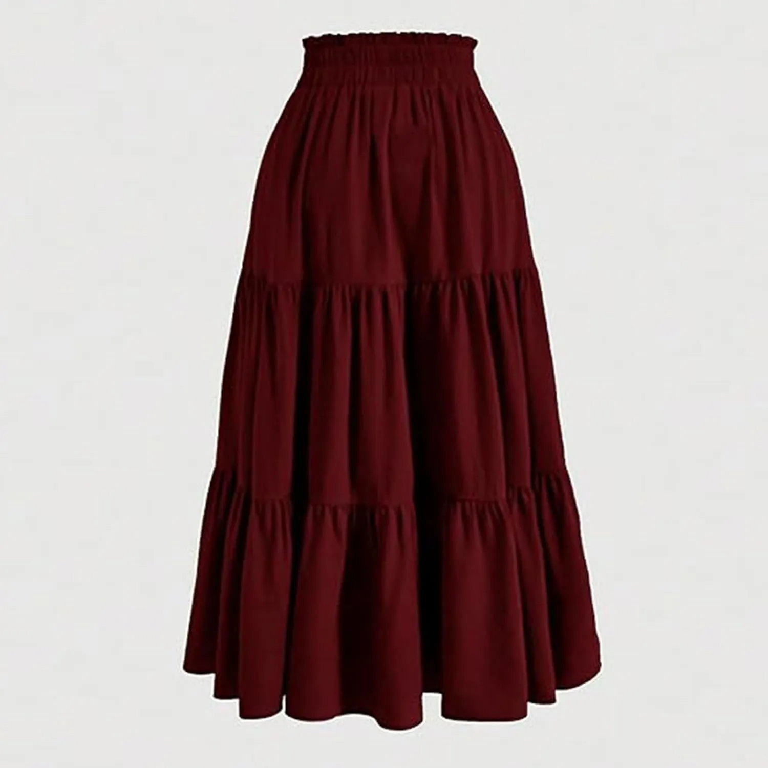 Women’s Boho Elastic High Waist Pleated A-Line Flowy Swing Tiered Maxi Long Skirt Dress with Pockets