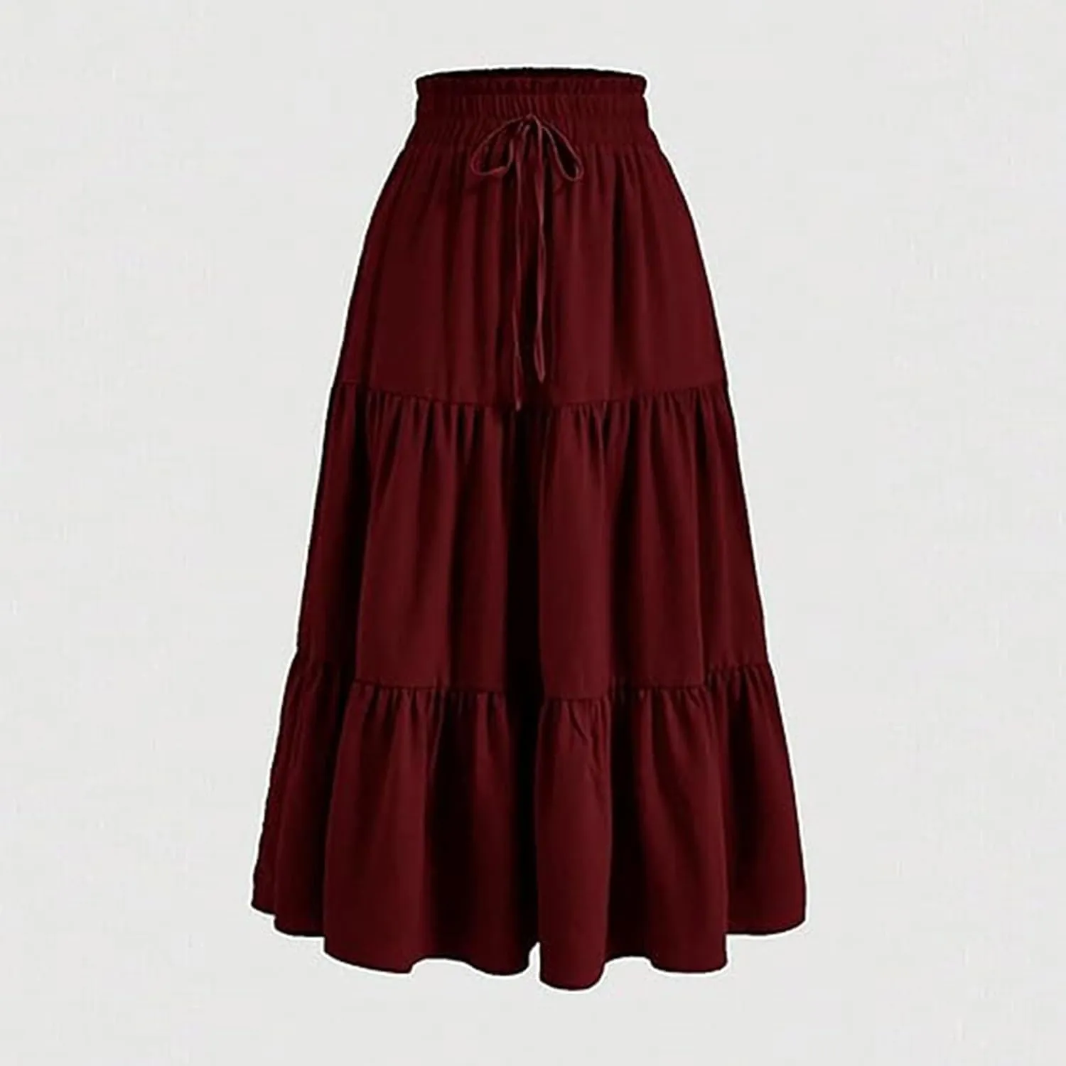 Women’s Boho Elastic High Waist Pleated A-Line Flowy Swing Tiered Maxi Long Skirt Dress with Pockets