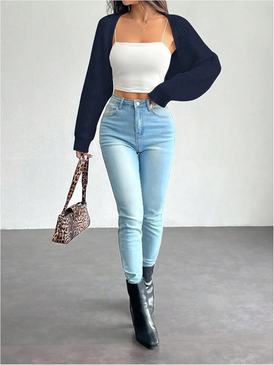 Women's Bolero Shrug Sweaters Long Sleeve Open Front Knit Cropped Cardigan Sweaters Outerwear