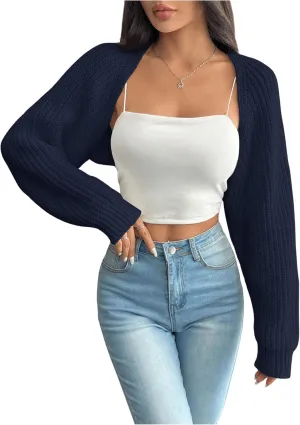 Women's Bolero Shrug Sweaters Long Sleeve Open Front Knit Cropped Cardigan Sweaters Outerwear