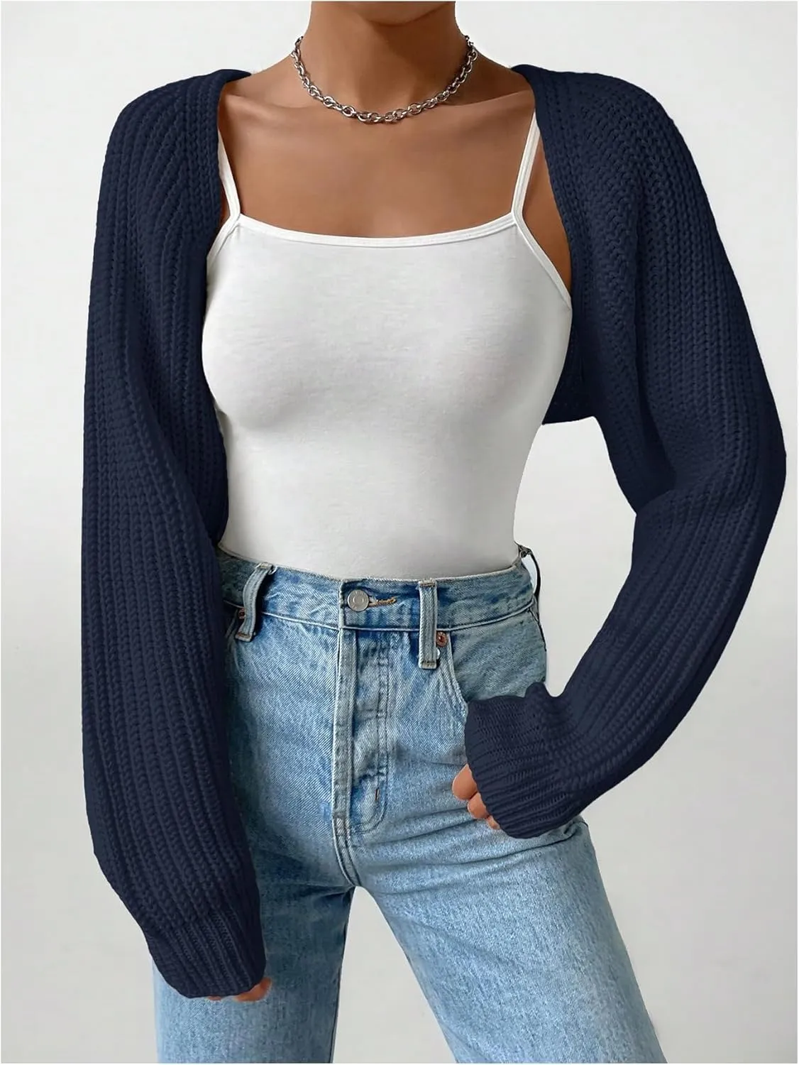 Women's Bolero Shrug Sweaters Long Sleeve Open Front Knit Cropped Cardigan Sweaters Outerwear