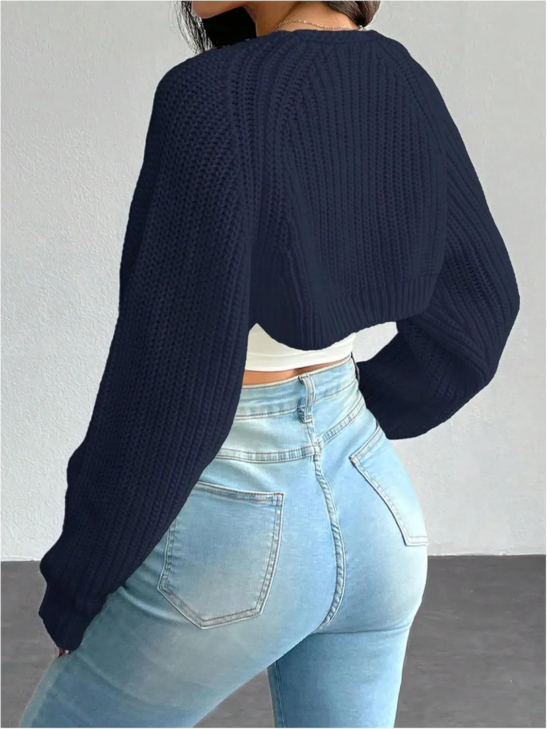 Women's Bolero Shrug Sweaters Long Sleeve Open Front Knit Cropped Cardigan Sweaters Outerwear