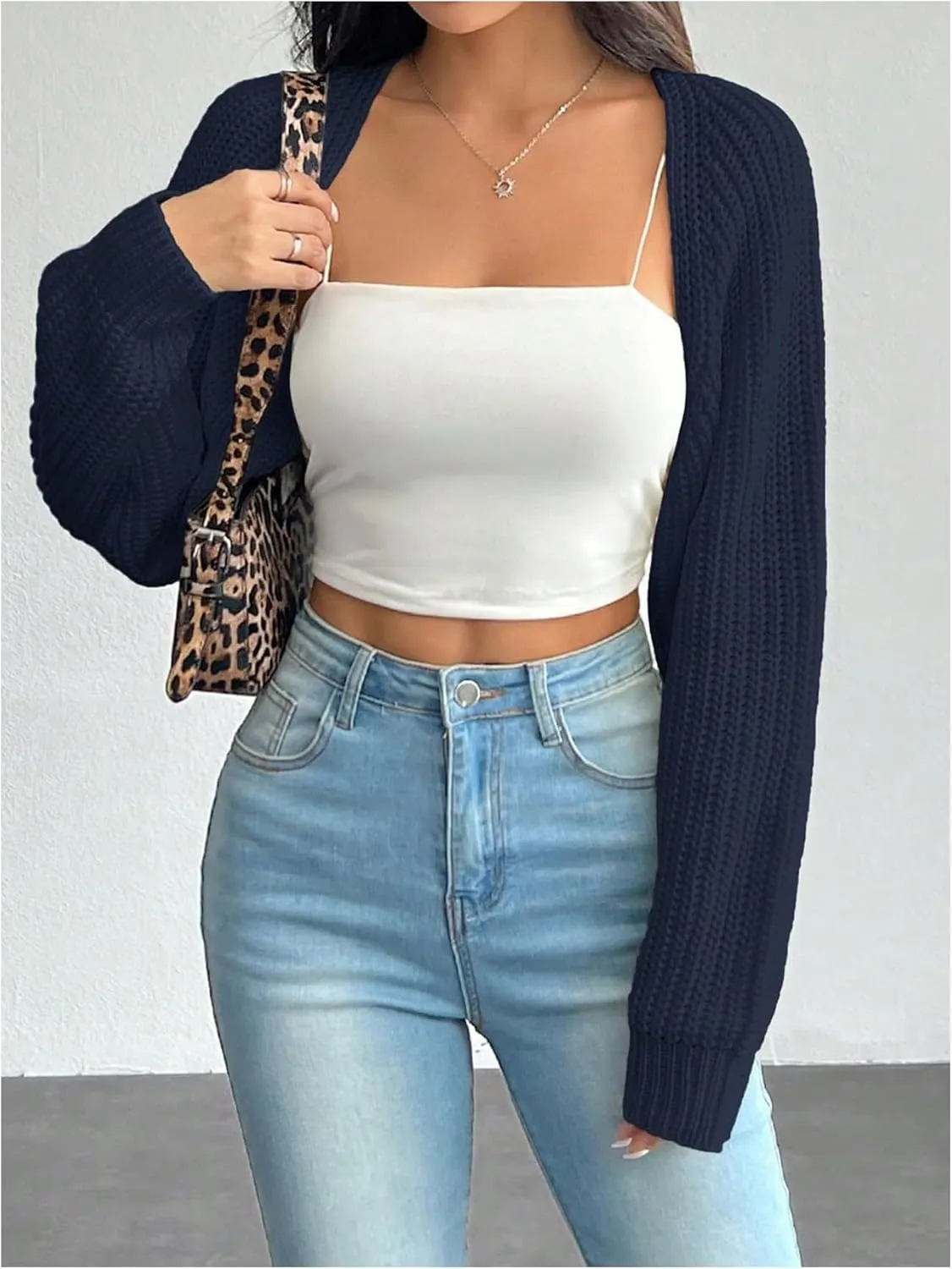 Women's Bolero Shrug Sweaters Long Sleeve Open Front Knit Cropped Cardigan Sweaters Outerwear