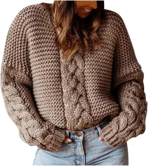 Womens Cable Knit Sweater Long Sleeve Chunky Sweaters Warm Loose Casual Trendy Sweaters