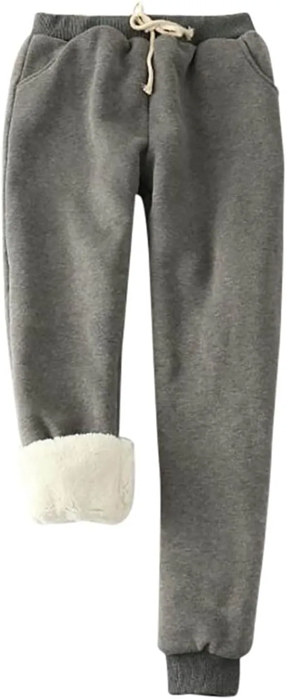 Women's Casual Sweatpants Fleece Lined Keep Warm Trousers Drawstring Waist Lounge Home Pants Soft Loose Bottoms