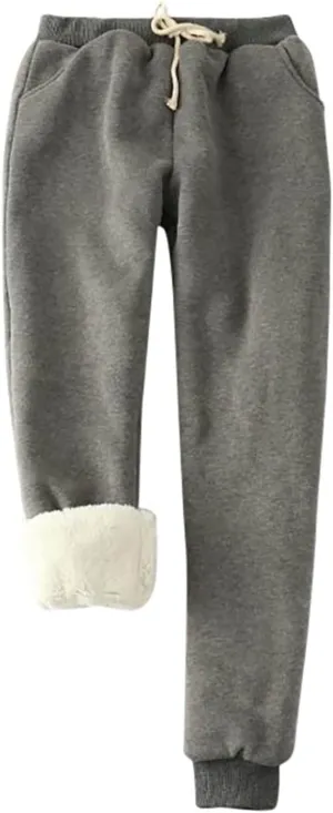 Women's Casual Sweatpants Fleece Lined Keep Warm Trousers Drawstring Waist Lounge Home Pants Soft Loose Bottoms