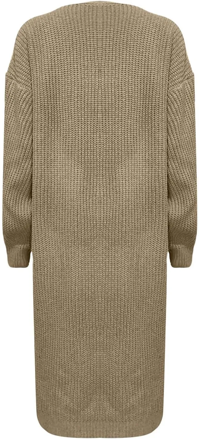 Women's Casual Trendy Solid Cardigan Knit Sweater Jacket With Pockets Plus,S-5XL