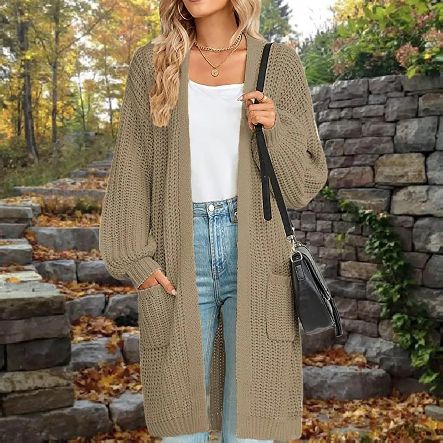Women's Casual Trendy Solid Cardigan Knit Sweater Jacket With Pockets Plus,S-5XL