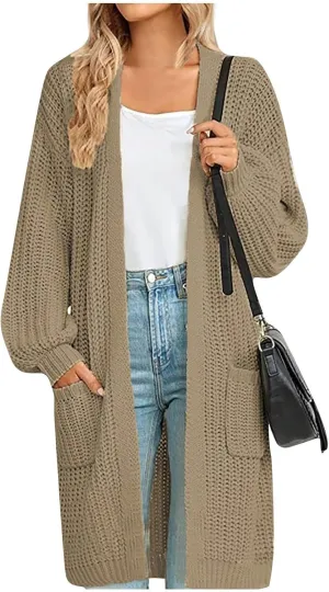 Women's Casual Trendy Solid Cardigan Knit Sweater Jacket With Pockets Plus,S-5XL
