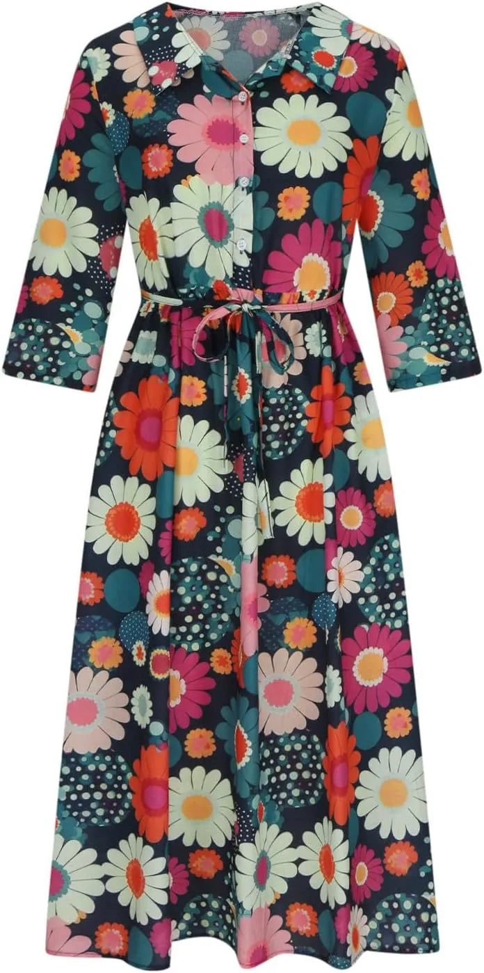 Women's Cotton Linen Casual Dresses 2024 Boho Flowy Dress Flowy Summer Midi Dresses Dressy Ladies Trendy Clothing