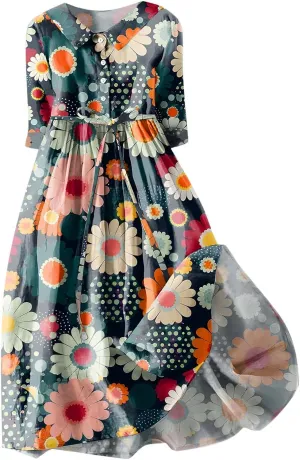 Women's Cotton Linen Casual Dresses 2024 Boho Flowy Dress Flowy Summer Midi Dresses Dressy Ladies Trendy Clothing