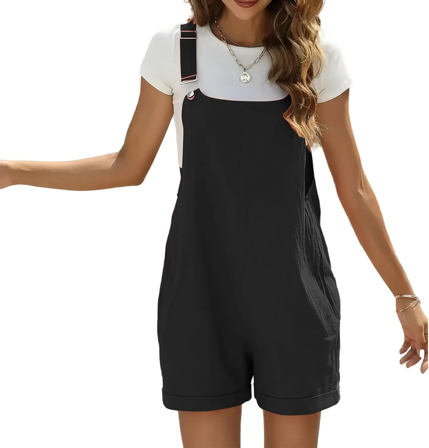 Womens Cotton Linen Short Overalls Summer Adjustable Strap Bib Shortalls Jumpsuit 2025 Beach Vacation Clothes