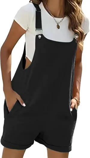 Womens Cotton Linen Short Overalls Summer Adjustable Strap Bib Shortalls Jumpsuit 2025 Beach Vacation Clothes