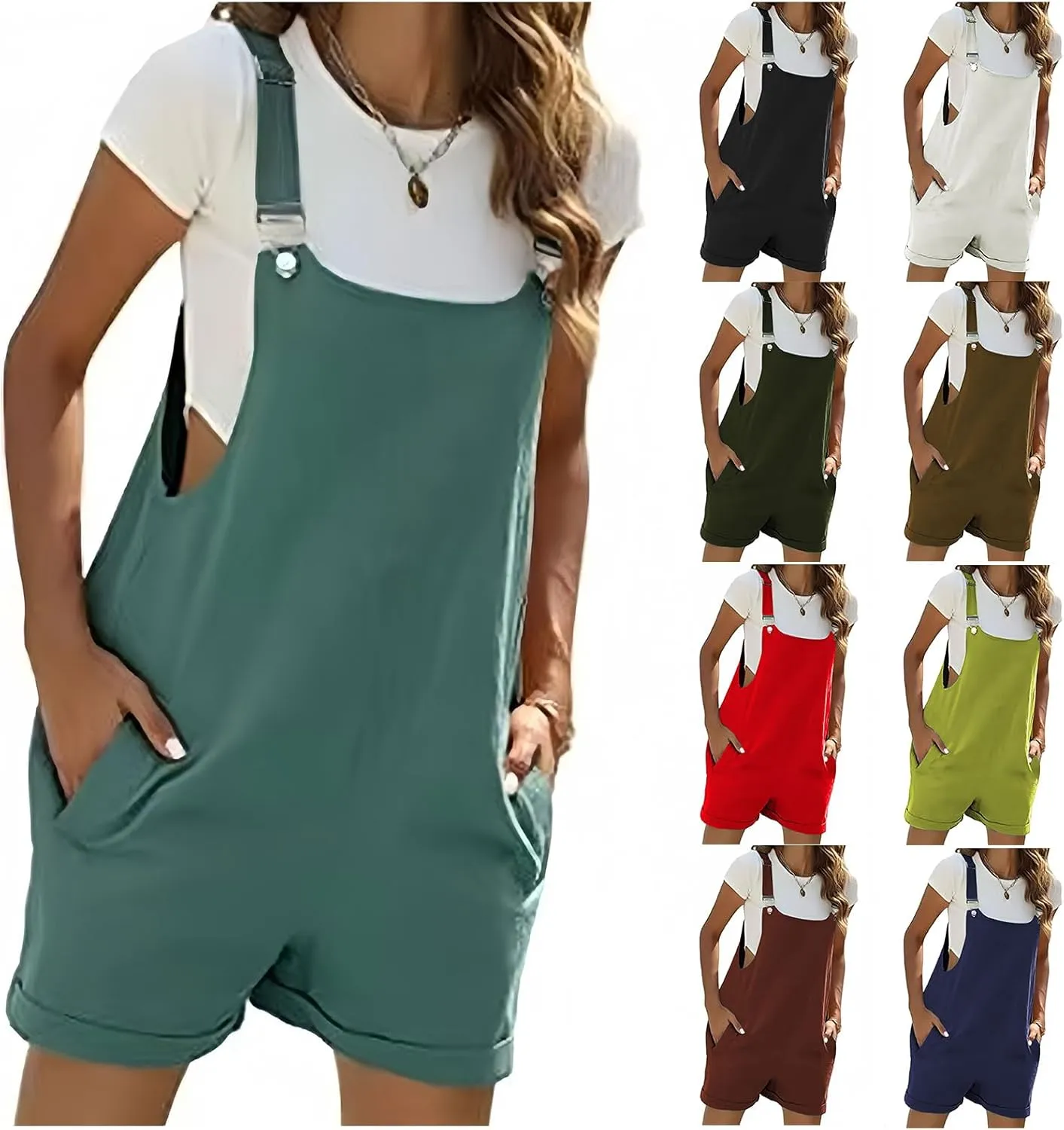 Womens Cotton Linen Short Overalls Summer Adjustable Strap Bib Shortalls Jumpsuit 2025 Beach Vacation Clothes
