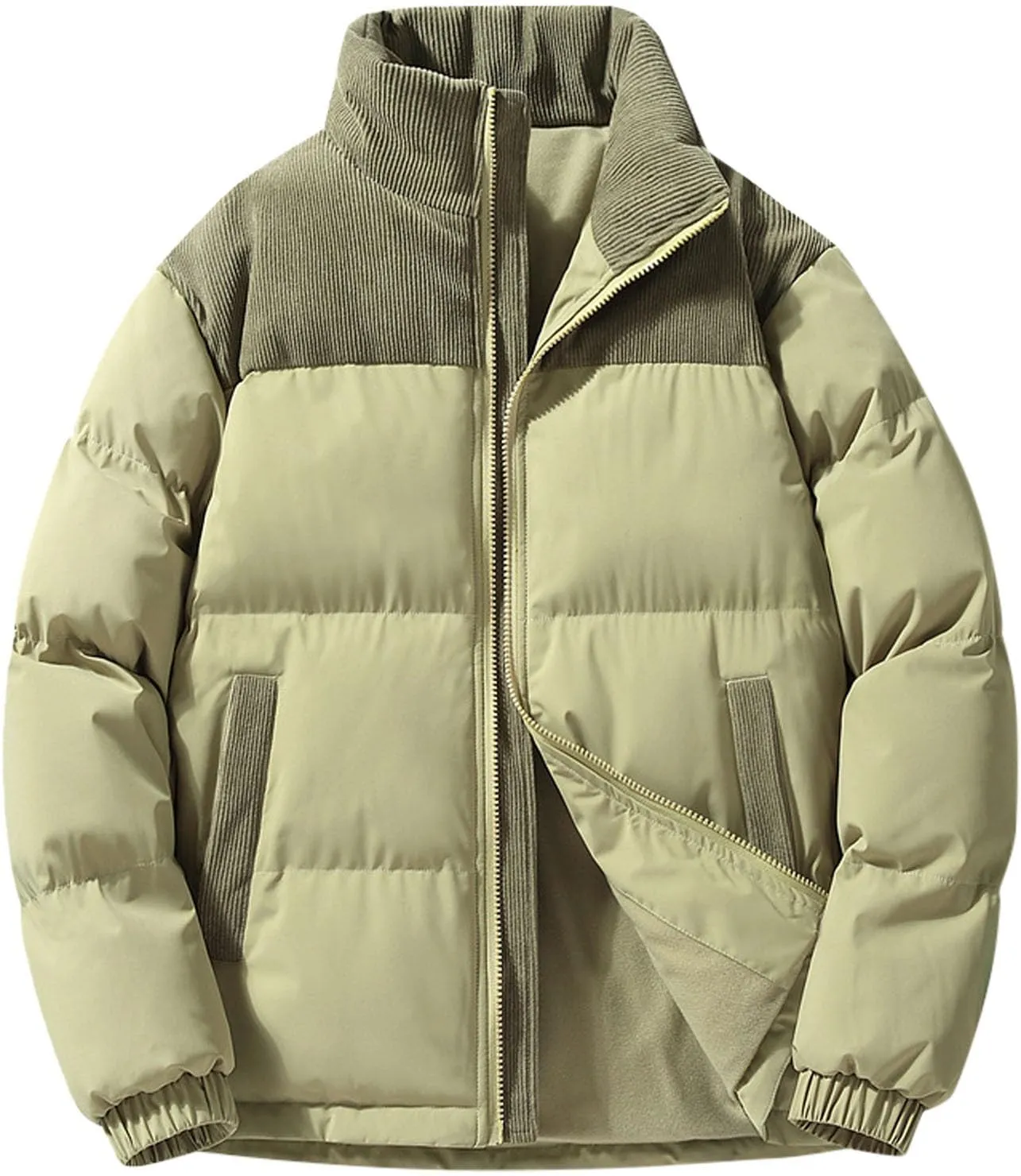 Women's Crop Puffer Jacket Zip Up Trendy Quilted Short Winter Coat Thickened Down Jackets Parkas Outwear with Pockets