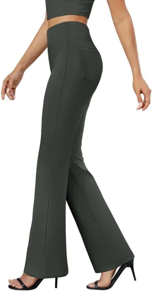 Womens Dress Pants Stretchy High Waisted Bell-Bottoms Slacks Office Business Casual Bootcut Trousers with Pockets