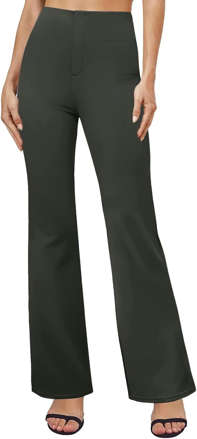 Womens Dress Pants Stretchy High Waisted Bell-Bottoms Slacks Office Business Casual Bootcut Trousers with Pockets