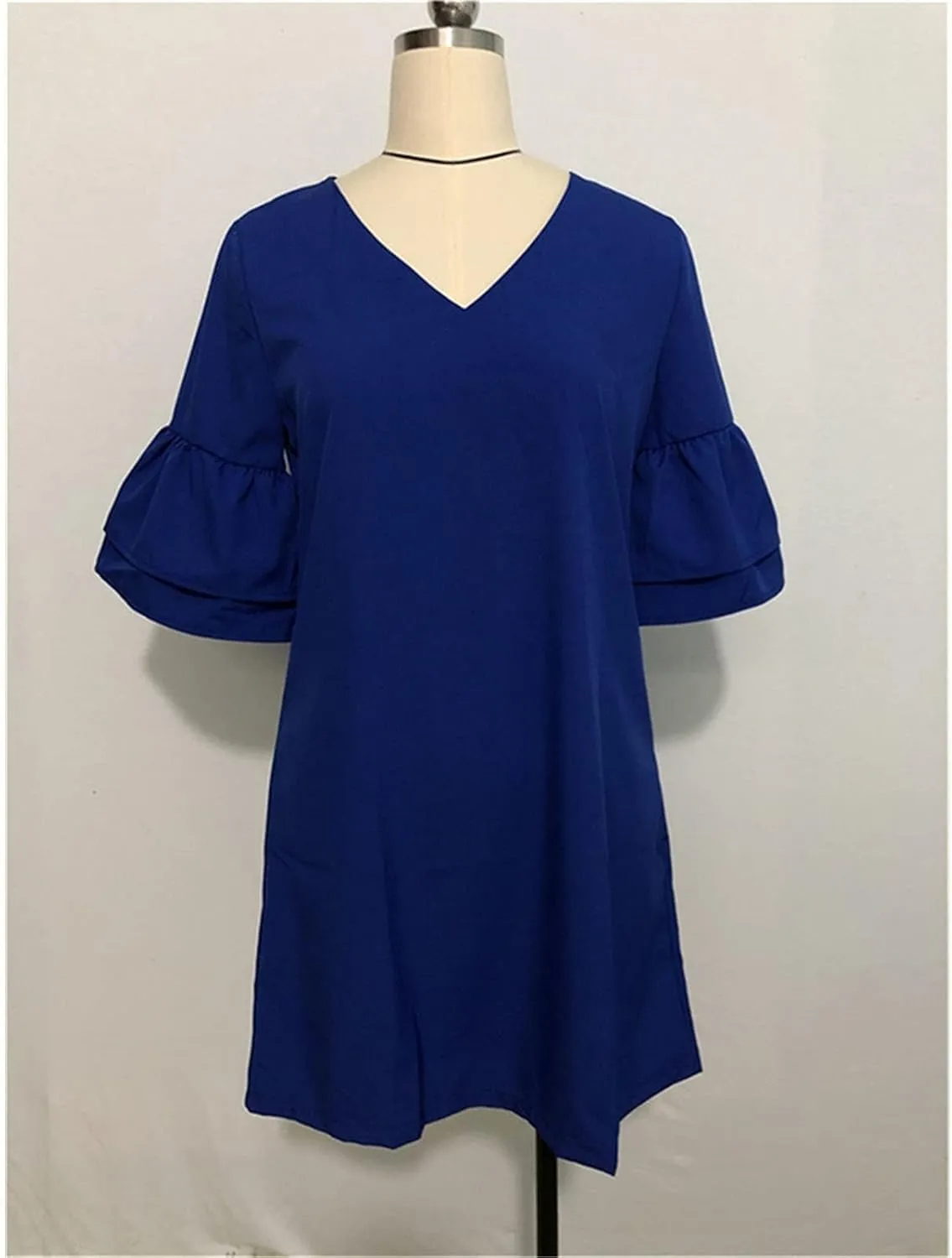 Women's Dress Sweet Cute V-Neck Half Length Bell Sleeve Shift Mini Dress Causal Loose Elegant Flowy Swing Dresses