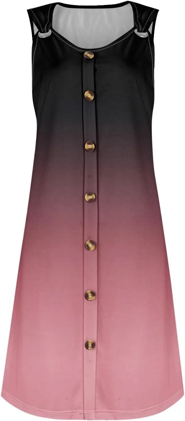 Womens Dresses Casual Plus Size Tank Dress V Neck Sleeveless Sundress Mini Dress Button Down Summer Clothes