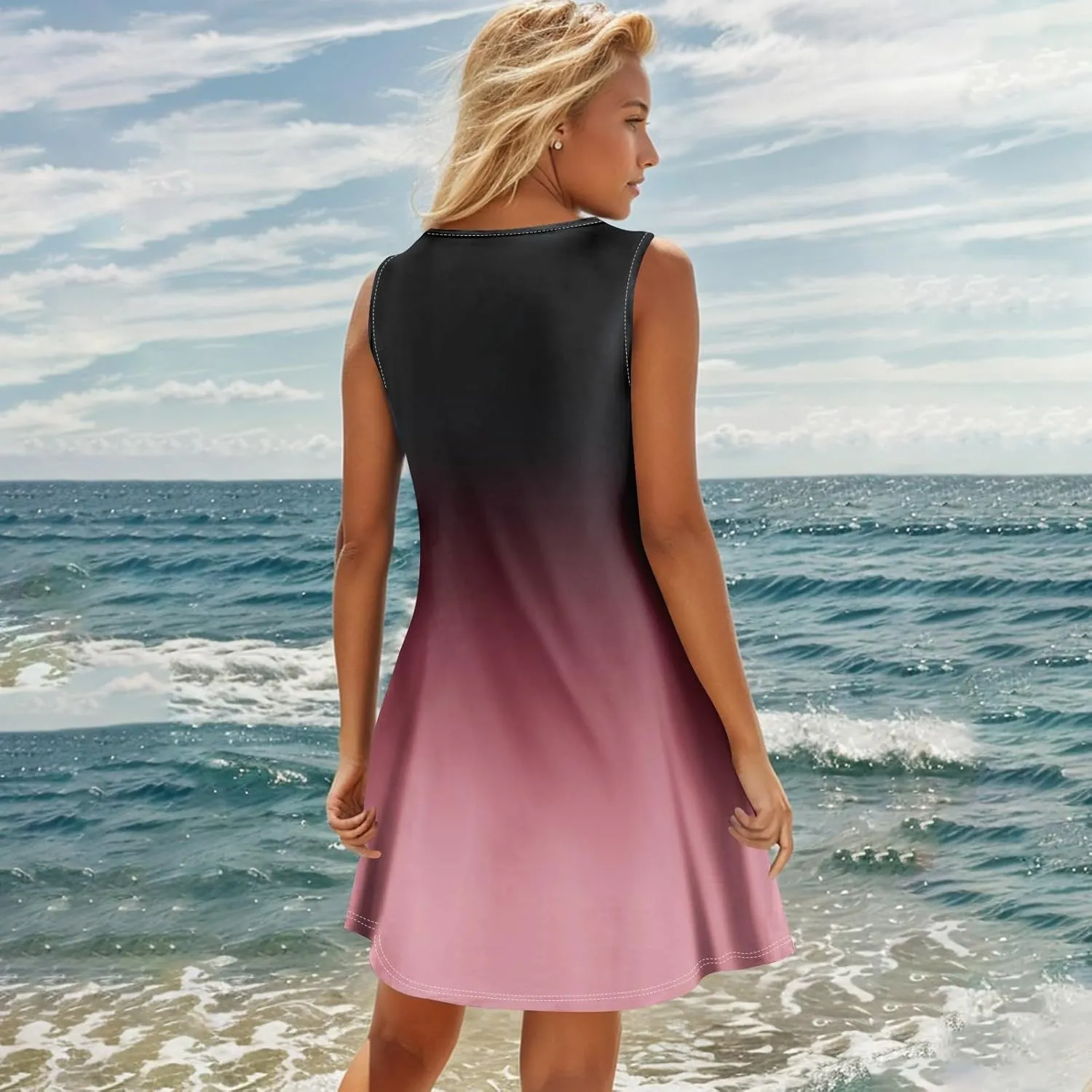 Womens Dresses Casual Plus Size Tank Dress V Neck Sleeveless Sundress Mini Dress Button Down Summer Clothes