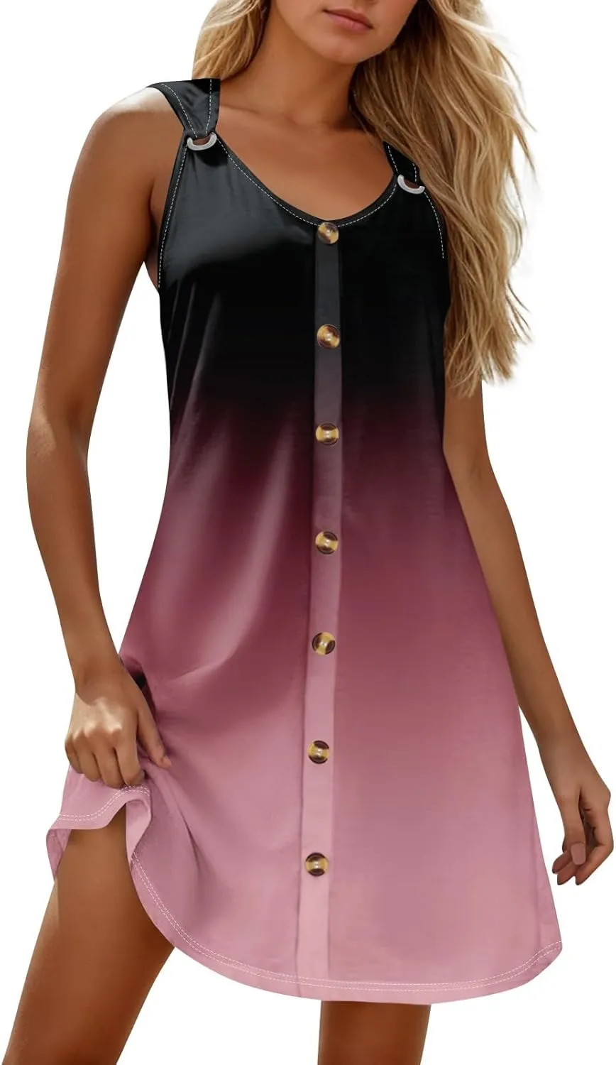 Womens Dresses Casual Plus Size Tank Dress V Neck Sleeveless Sundress Mini Dress Button Down Summer Clothes