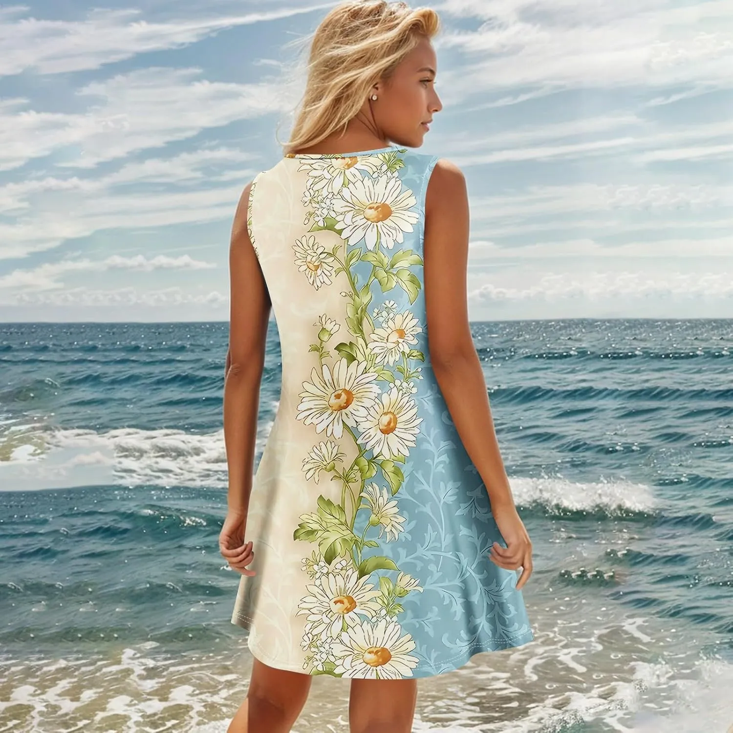 Womens Dresses Casual Plus Size V Neck Sleeveless Sundress Summer Clothes Mini Dress Button Down Tank Dress