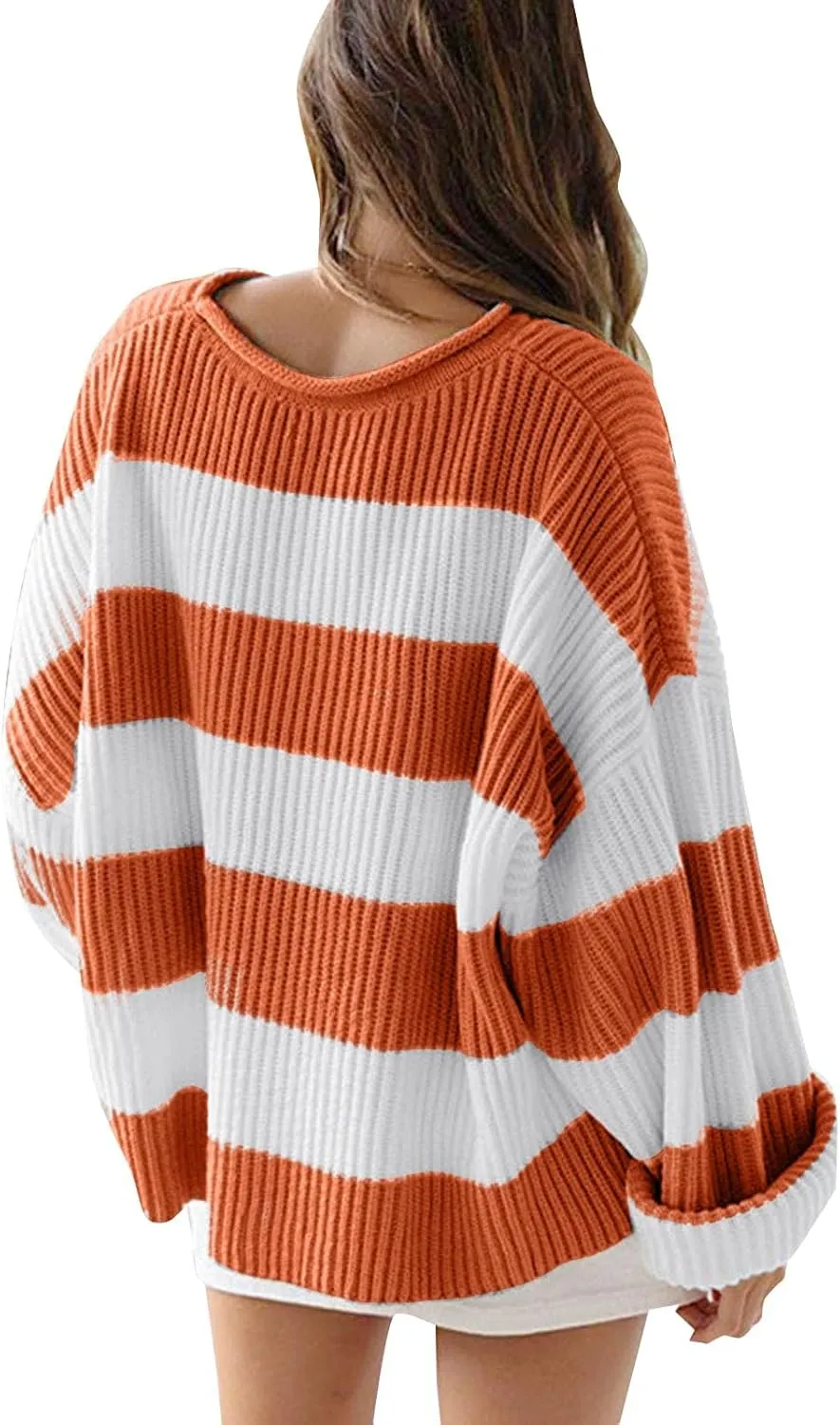 Women's Fall Long Sleeve Crew Neck Striped Color Block Comfy Loose Oversized Knitted Pullover Sweater 2025
