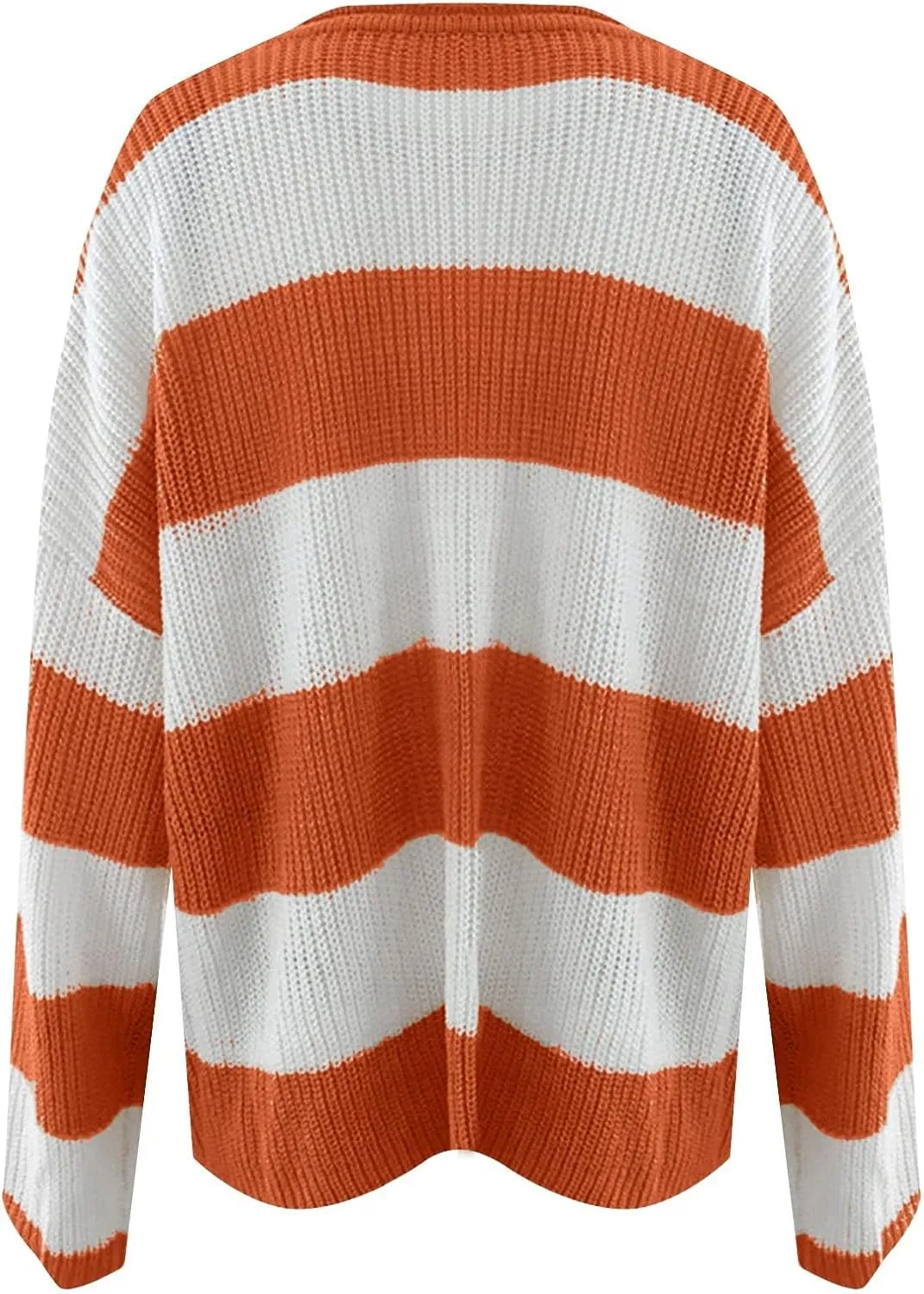 Women's Fall Long Sleeve Crew Neck Striped Color Block Comfy Loose Oversized Knitted Pullover Sweater 2025