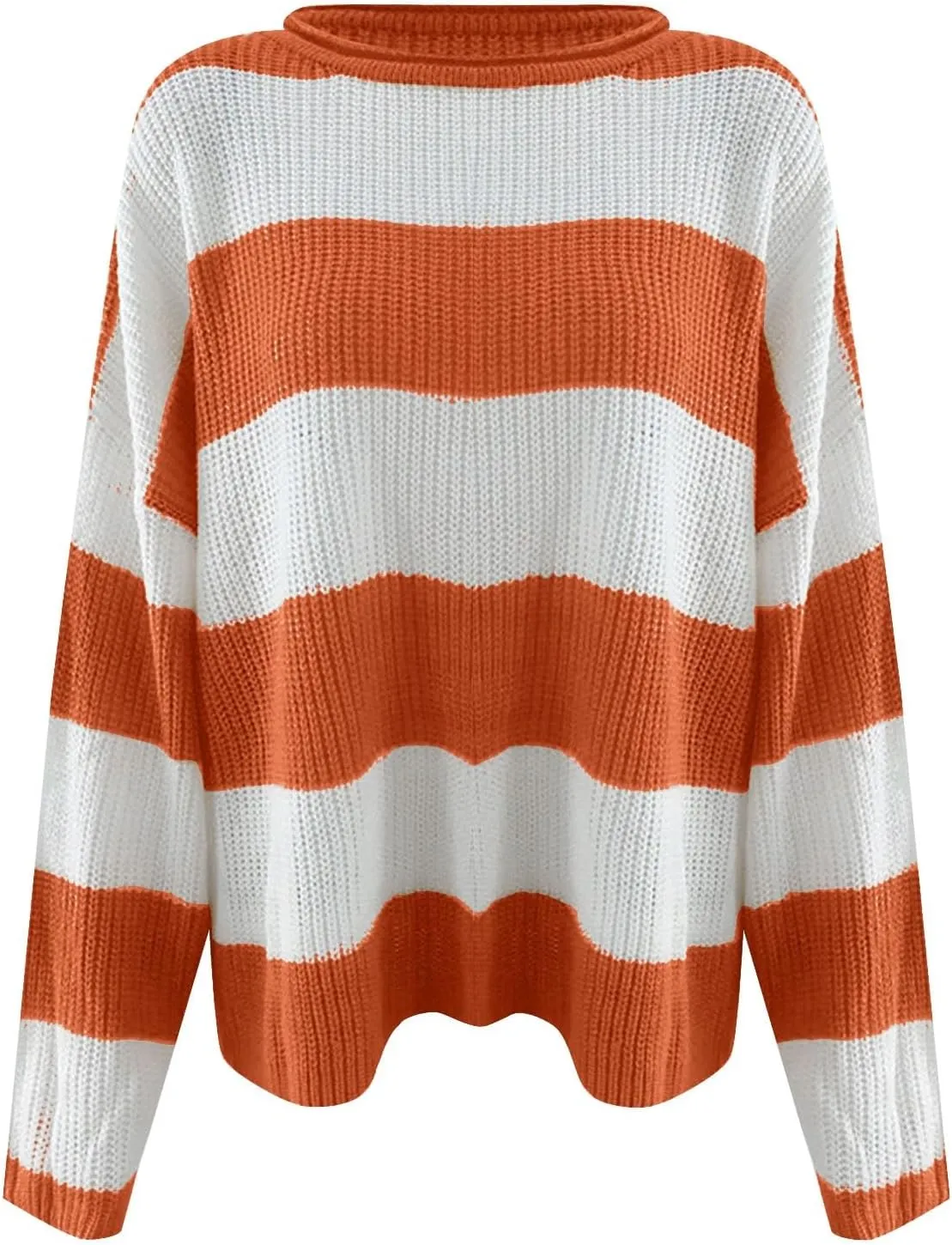 Women's Fall Long Sleeve Crew Neck Striped Color Block Comfy Loose Oversized Knitted Pullover Sweater 2025