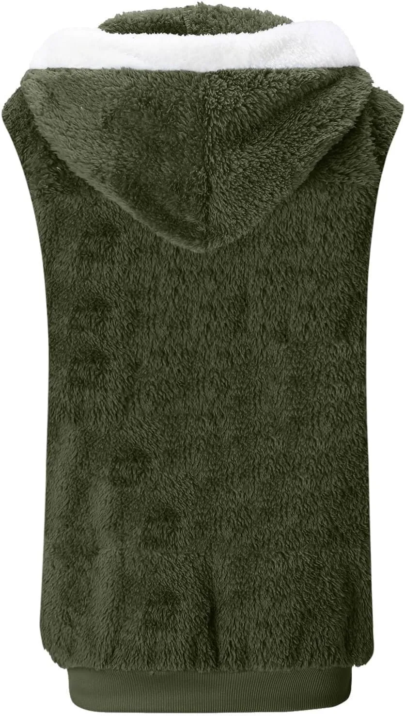 Womens Fall Winter Sleeveless Coat Zip Up Hoodie Jacket Warm Sherpa Jackets Vest Coats with Pockets