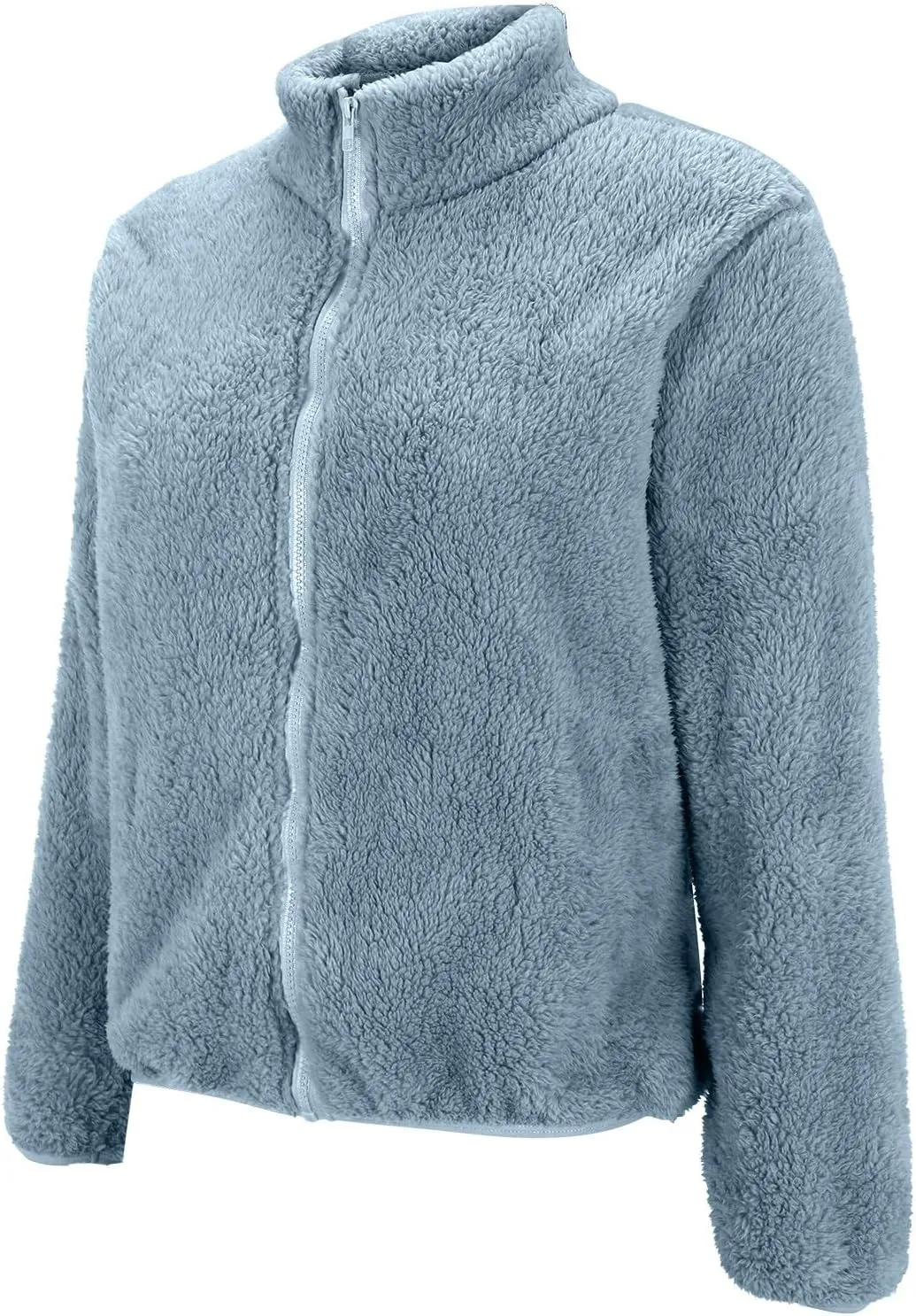 Womens Full Zip Sherpa Fleece Jacket Solid Color Fuzzy Teddy Coat Lightweight Warm Winter Casual Outfits with Pockets