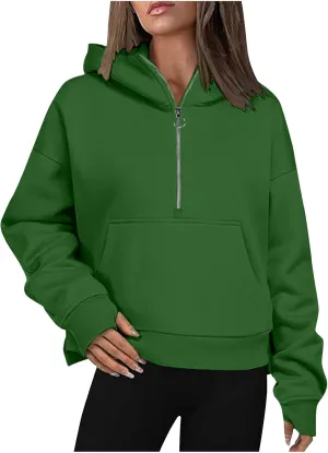 Womens Half Zip Sweatshirts Cropped Hoodies Fleece JacketsQuarter Zip Up Pullover 2024 Winter Fall Outfits Clothes