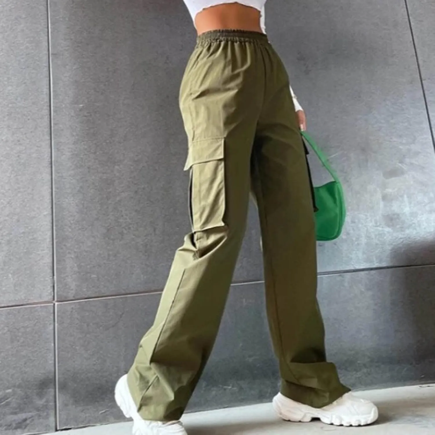 Women's High Waisted Cargo Pants Wide Leg Casual Pants Multi Pockets Straight Trousers Combat Military Trousers