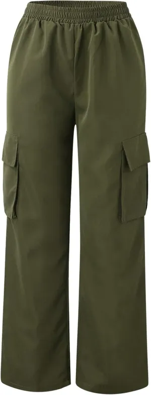 Women's High Waisted Cargo Pants Wide Leg Casual Pants Multi Pockets Straight Trousers Combat Military Trousers
