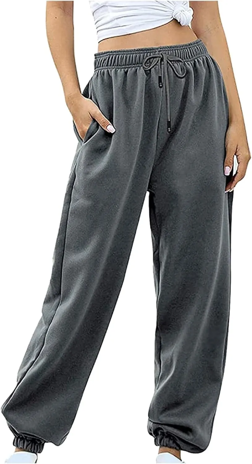 Women's High Waisted Sweatpants Cinch Bottom Sporty Active Joggers Pants Workout Baggy Lounge Bottoms with Pockets
