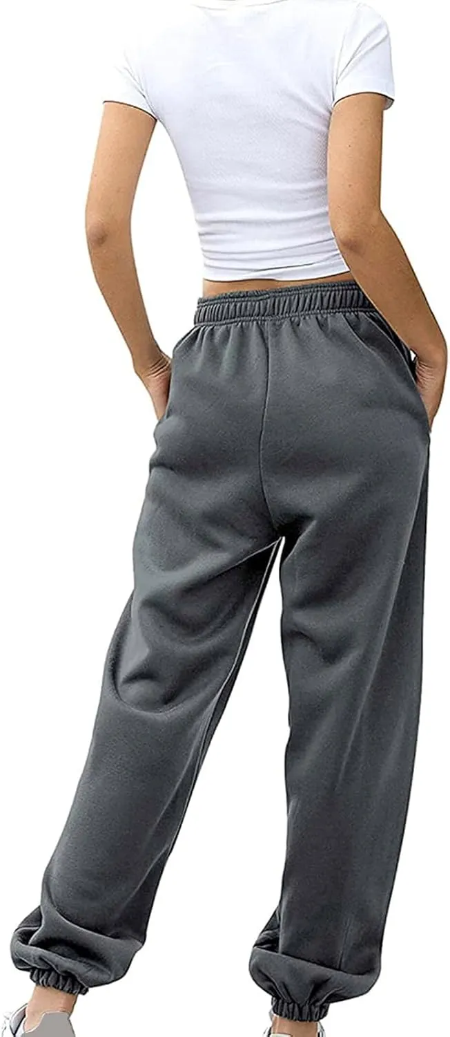 Women's High Waisted Sweatpants Cinch Bottom Sporty Active Joggers Pants Workout Baggy Lounge Bottoms with Pockets