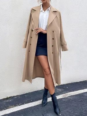 Women's Jackets Double Breasted Belted Trench Coat Jackets Coat (Color : Khaki, Size : X-Small)