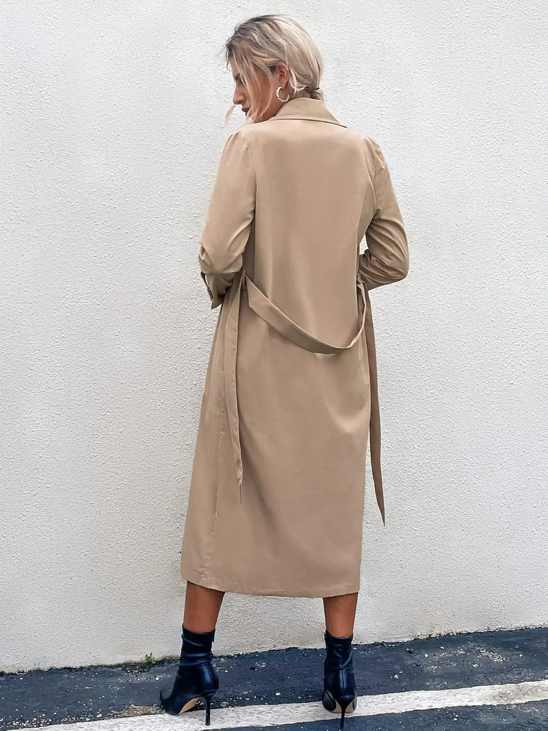 Women's Jackets Double Breasted Belted Trench Coat Jackets Coat (Color : Khaki, Size : X-Small)