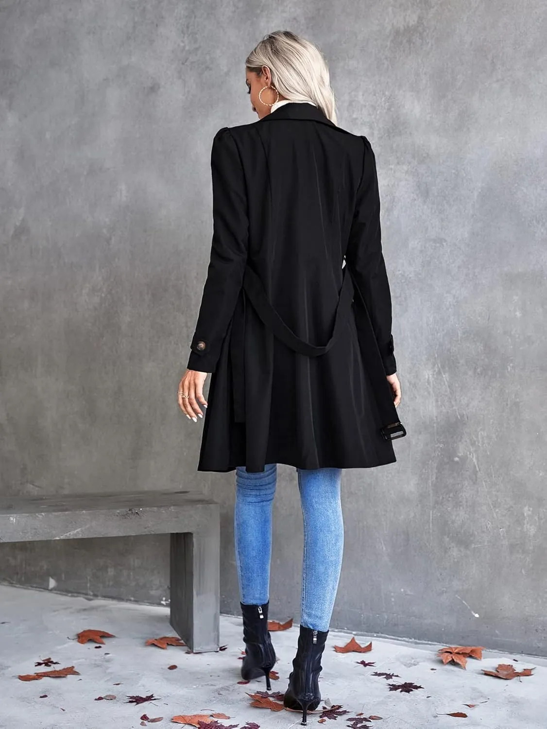 Women's Jackets Double Breasted Belted Trench Coat Women Jackets (Color : Black, Size : X-Large)