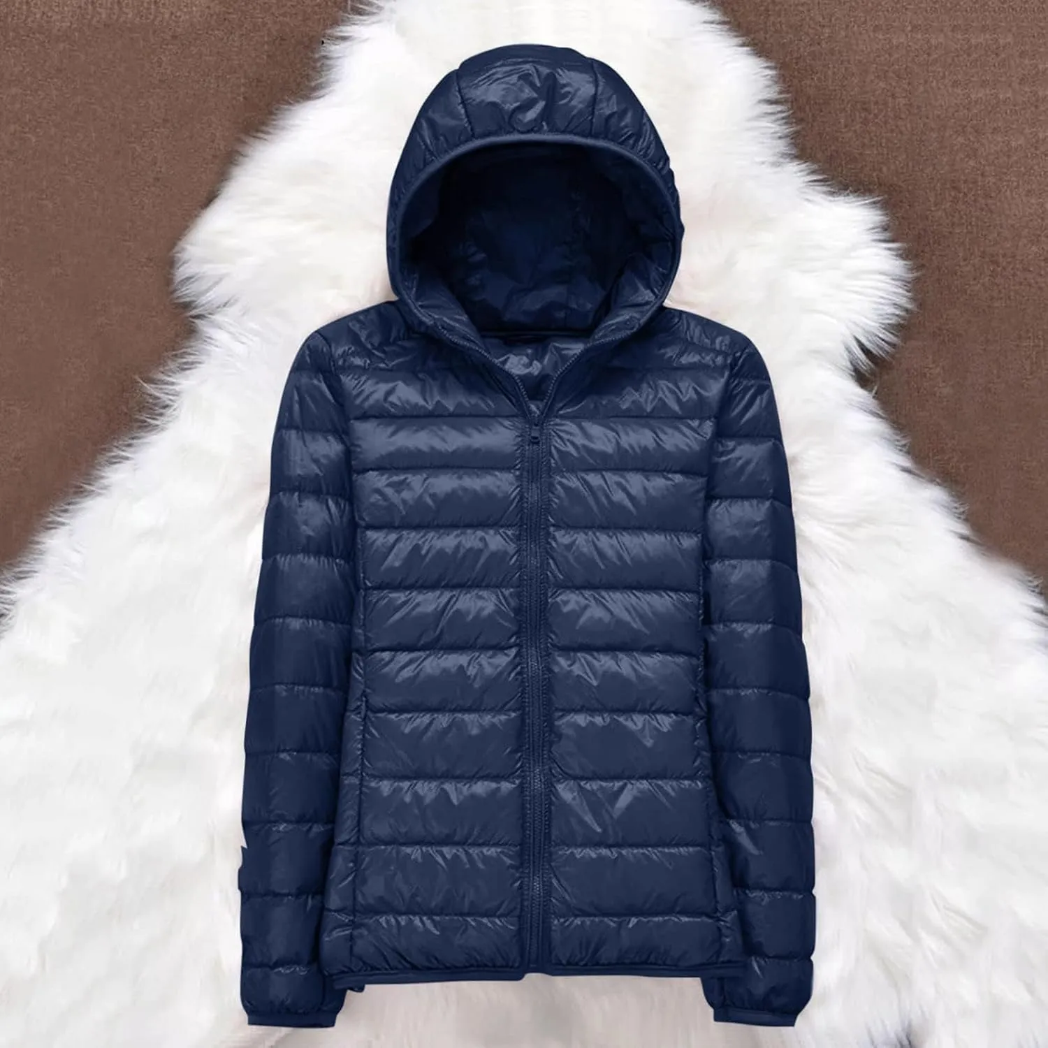 Womens Lightweight Down Jacket Duck Winter Puffer Coats Zipper Hooded Packable Waterproof Warm Winter Outerwear