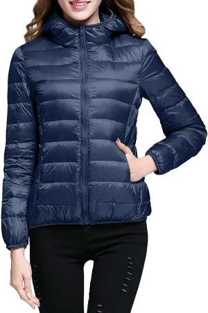 Womens Lightweight Down Jacket Duck Winter Puffer Coats Zipper Hooded Packable Waterproof Warm Winter Outerwear