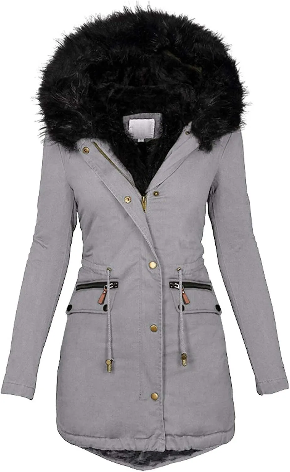 Womens Long Puffer Coat Jackets Fleece Lined Coats Ladies Padded Thermal Overcoat with Faux Hooded Hooded Parka