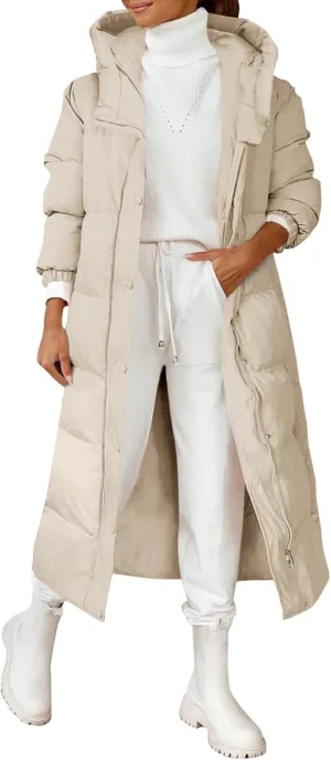 Womens Long Puffer Jackets Fashion Trench Coat 2024 Thickened Coat Hooded Deep Pockets Ladies Warm Winter Jacket