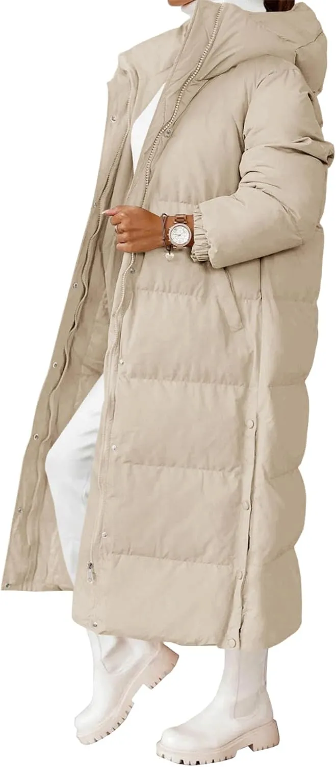 Womens Long Puffer Jackets Fashion Trench Coat 2024 Thickened Coat Hooded Deep Pockets Ladies Warm Winter Jacket