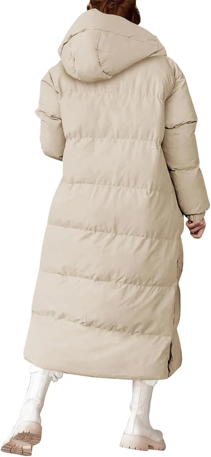 Womens Long Puffer Jackets Fashion Trench Coat 2024 Thickened Coat Hooded Deep Pockets Ladies Warm Winter Jacket