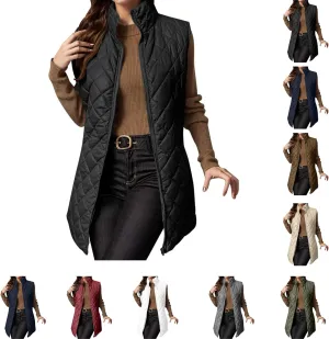 Womens Long Puffer Vest 2024 Sleeveless Zip Up Vest Long Winter Vest Quilted Down Coat Lightweight Trendy Vest Jacket